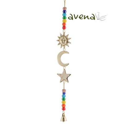 Sun, Moon & Star Metal Hanger With Chakra Beads